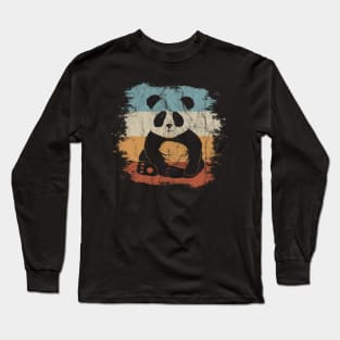 Funky Cute 80s Retro Panda Bear Silhouette Long Sleeve T-Shirt